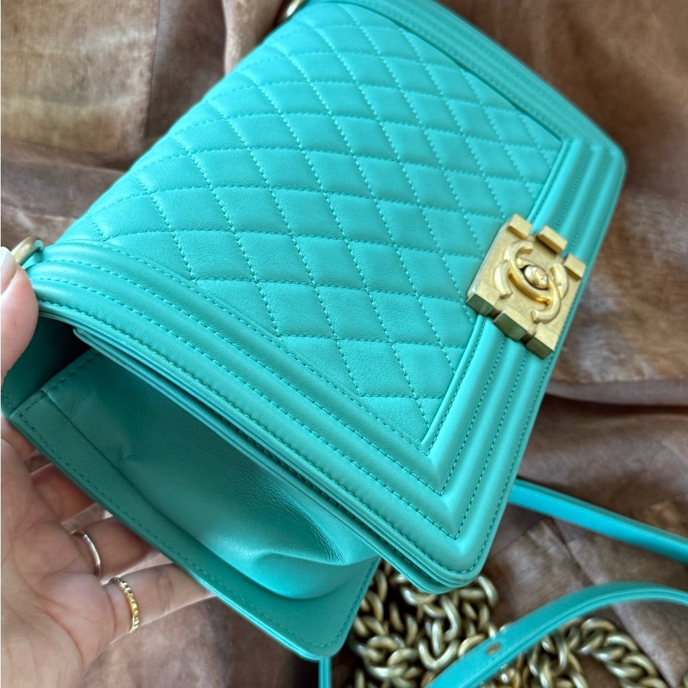 SOLD - CHANEL Green Blue Lambskin LeBoy Flap Bag Old Medium GHW - Picture 4 of 13